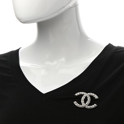Chanel Pearl Crystal CC Brooch Silver 2 of 5