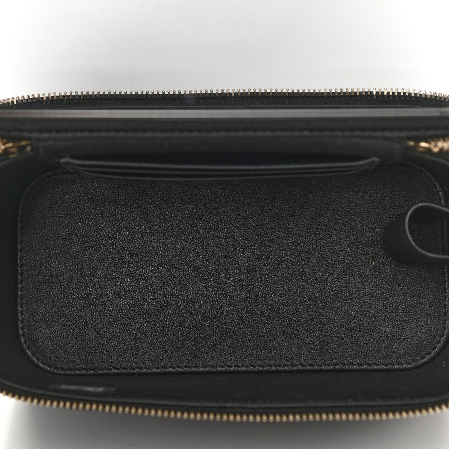 Lambskin Quilted Small Top Handle Vanity Case With Chain Black