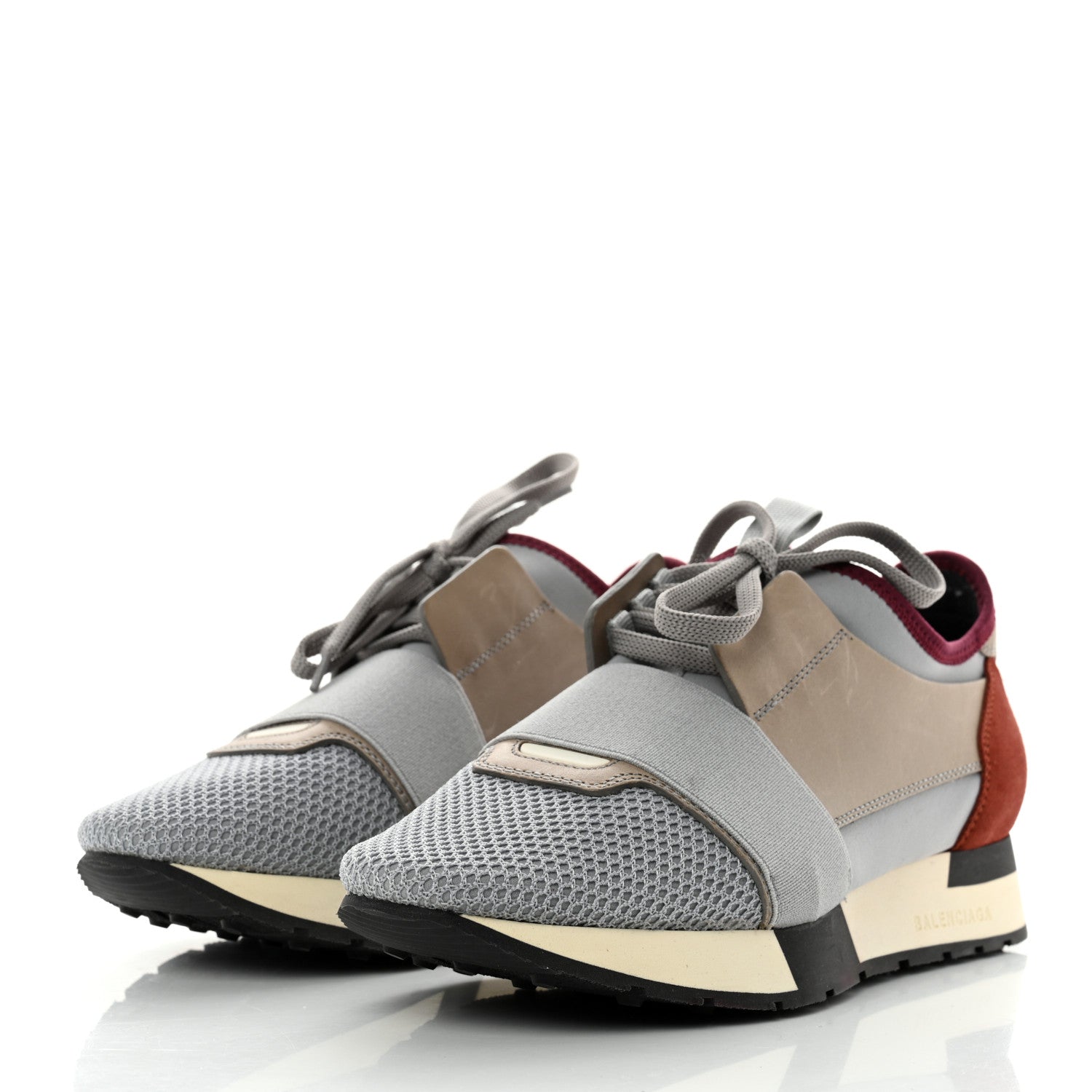 Balenciaga Mesh Calfskin Neoprene Suede Womens Race Runner Sneakers 38 Gris Bois de Rose 4 of 7