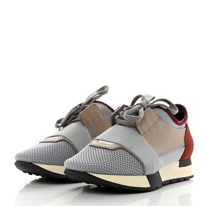 Balenciaga Mesh Calfskin Neoprene Suede Womens Race Runner Sneakers 38 Gris Bois de Rose 4 of 7