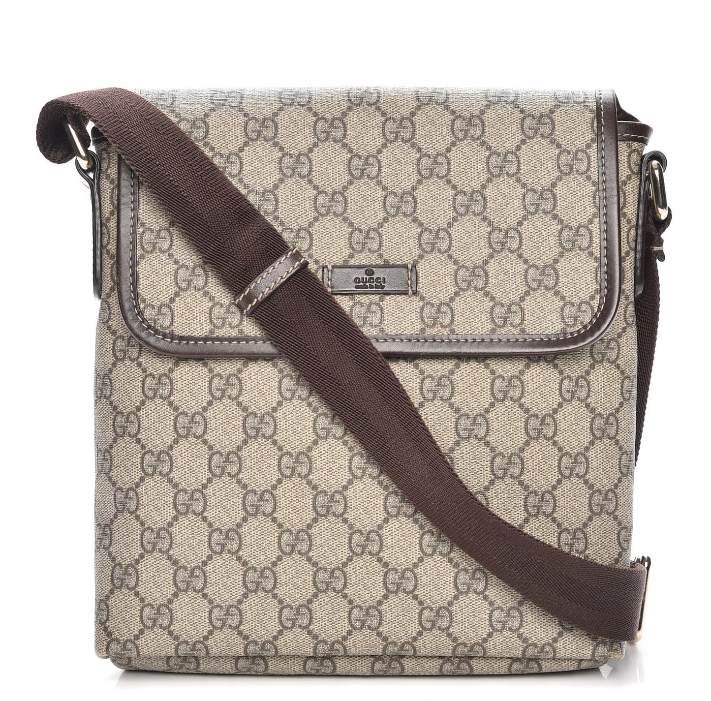 GG Supreme Monogram Selleria Calfskin Small Flap Messenger Bag Beige Ebony Cocoa Dark Chocolate