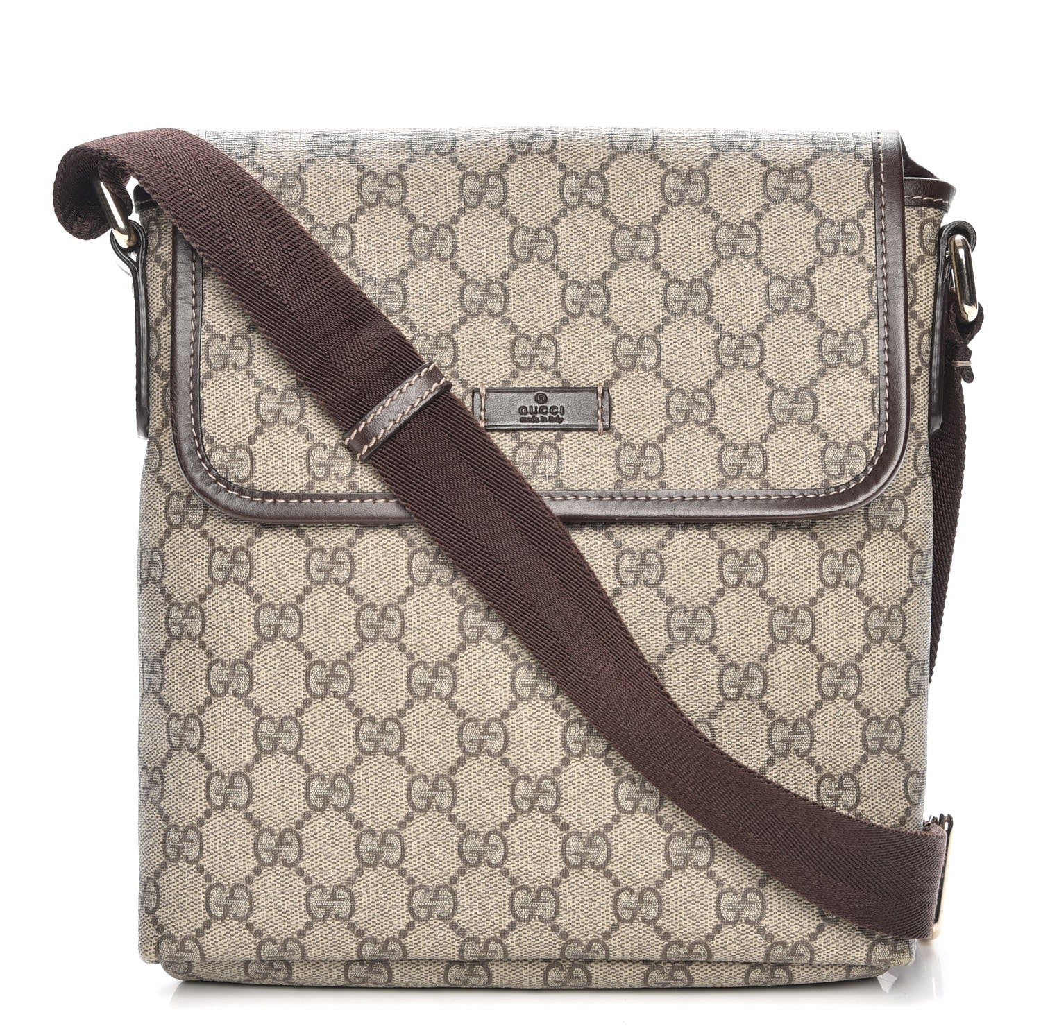 Gucci GG Supreme Monogram Selleria Calfskin Small Flap Messenger Bag Beige Ebony Cocoa Dark Chocolate 1 of 7