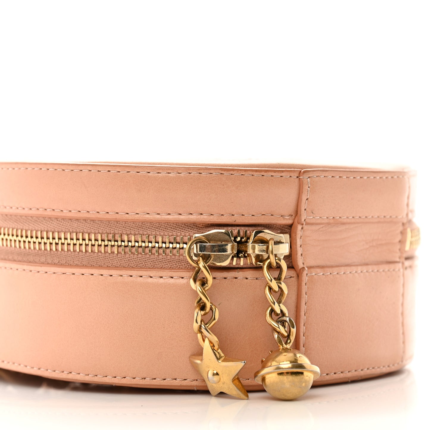 Glazed Calfskin Round As Earth Evening Bag Beige