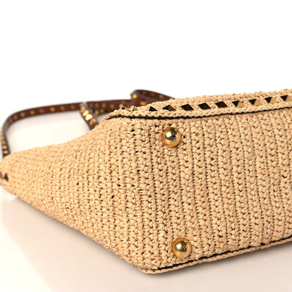 Valentino Garavani Raffia Calfskin Small Rockstud Tote Naturale Saddle Brown 7 of 8