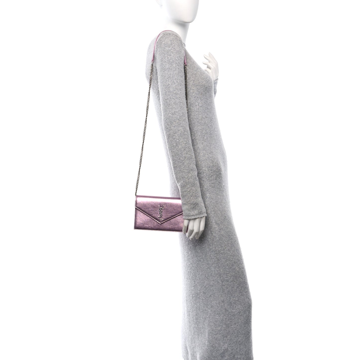 Metallic Calfskin Monogram Envelope Chain Wallet New Azalea