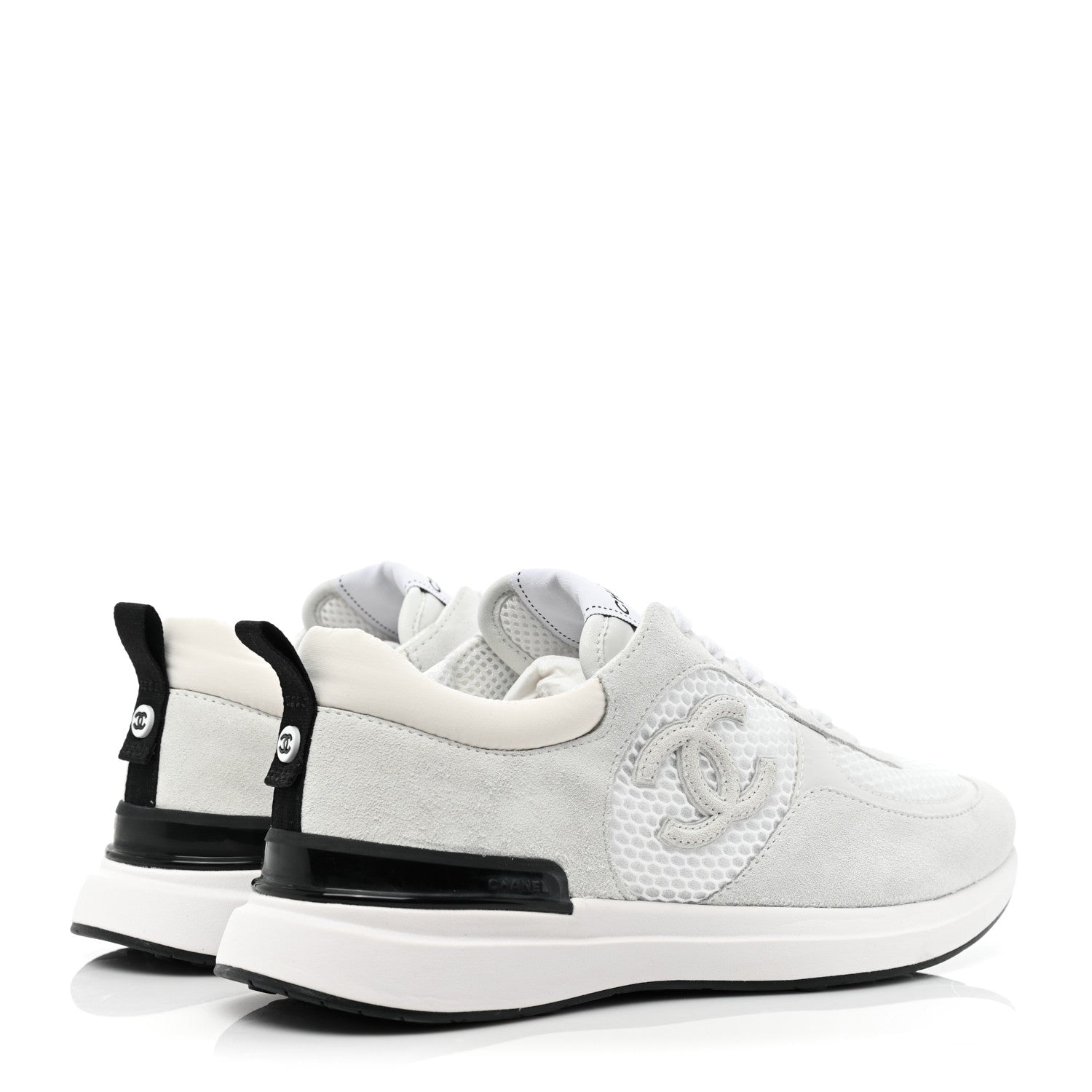 Chanel Calfskin Mesh Lycra Suede Womens Logo Sneakers 39 White 5 of 11