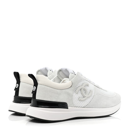Chanel Calfskin Mesh Lycra Suede Womens Logo Sneakers 39 White 5 of 11