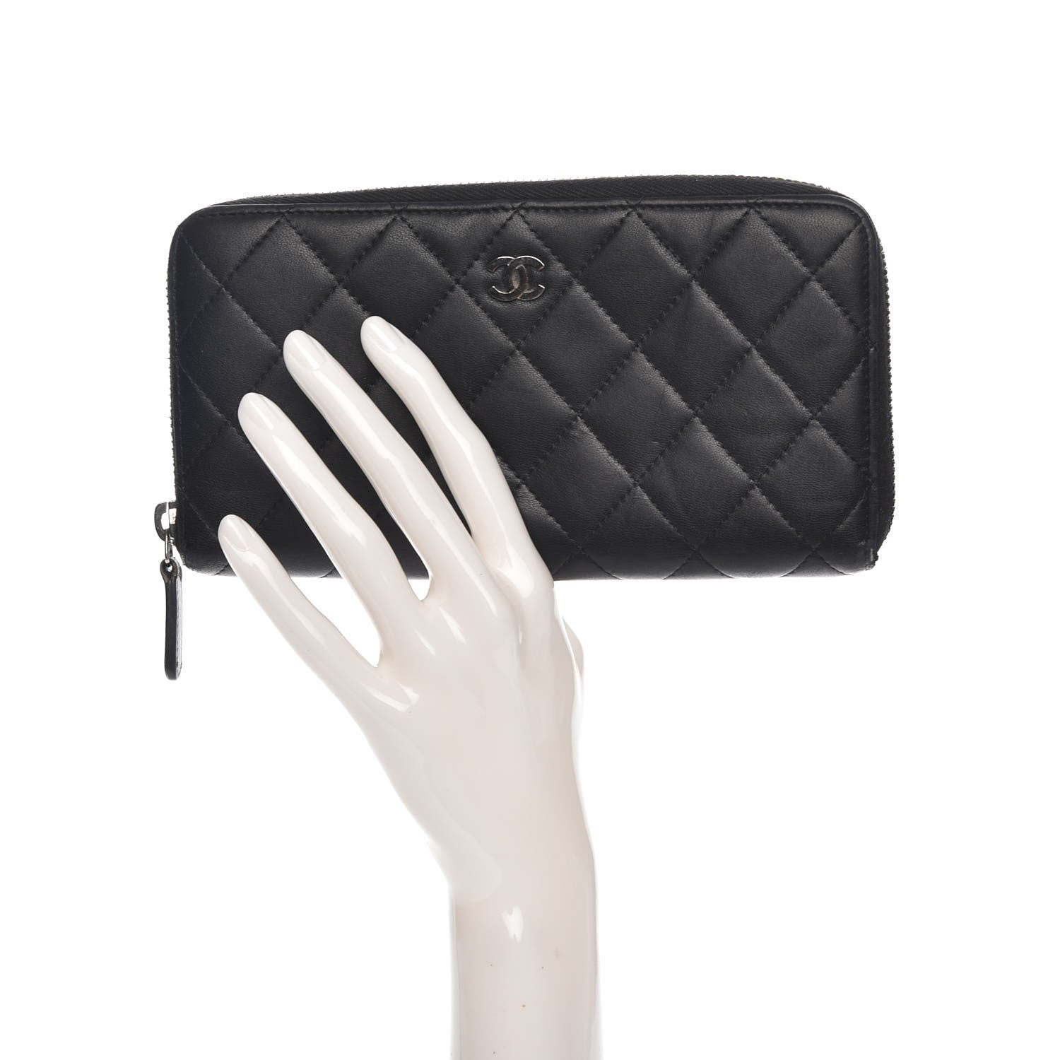 Chanel Lambskin Quilted Large Gusset Zip Around Wallet Black 2 of 10