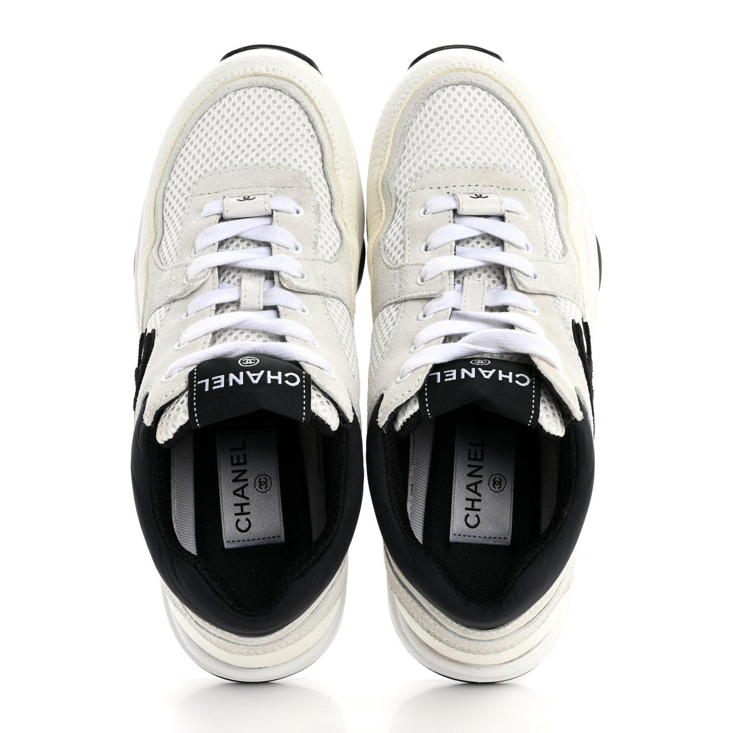 Mesh Suede Calfskin Grained Calfskin Womens CC Sneakers 38 White Black