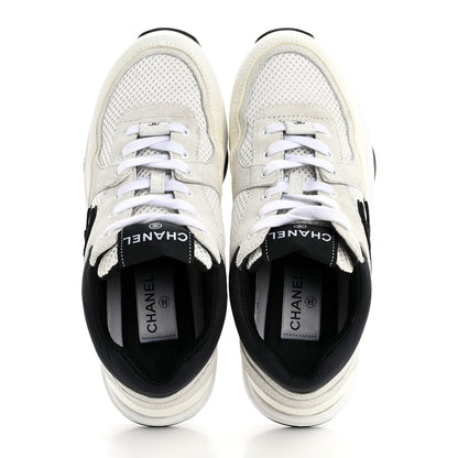 Chanel Mesh Suede Calfskin Grained Calfskin Womens CC Sneakers 38 White Black 2 of 9