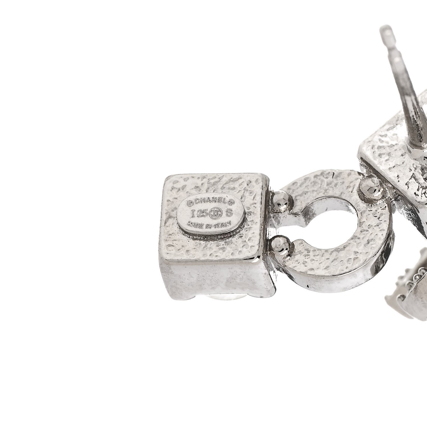 Chanel Metal Crystal Pearl Coco CC Earrings Silver 4 of 5