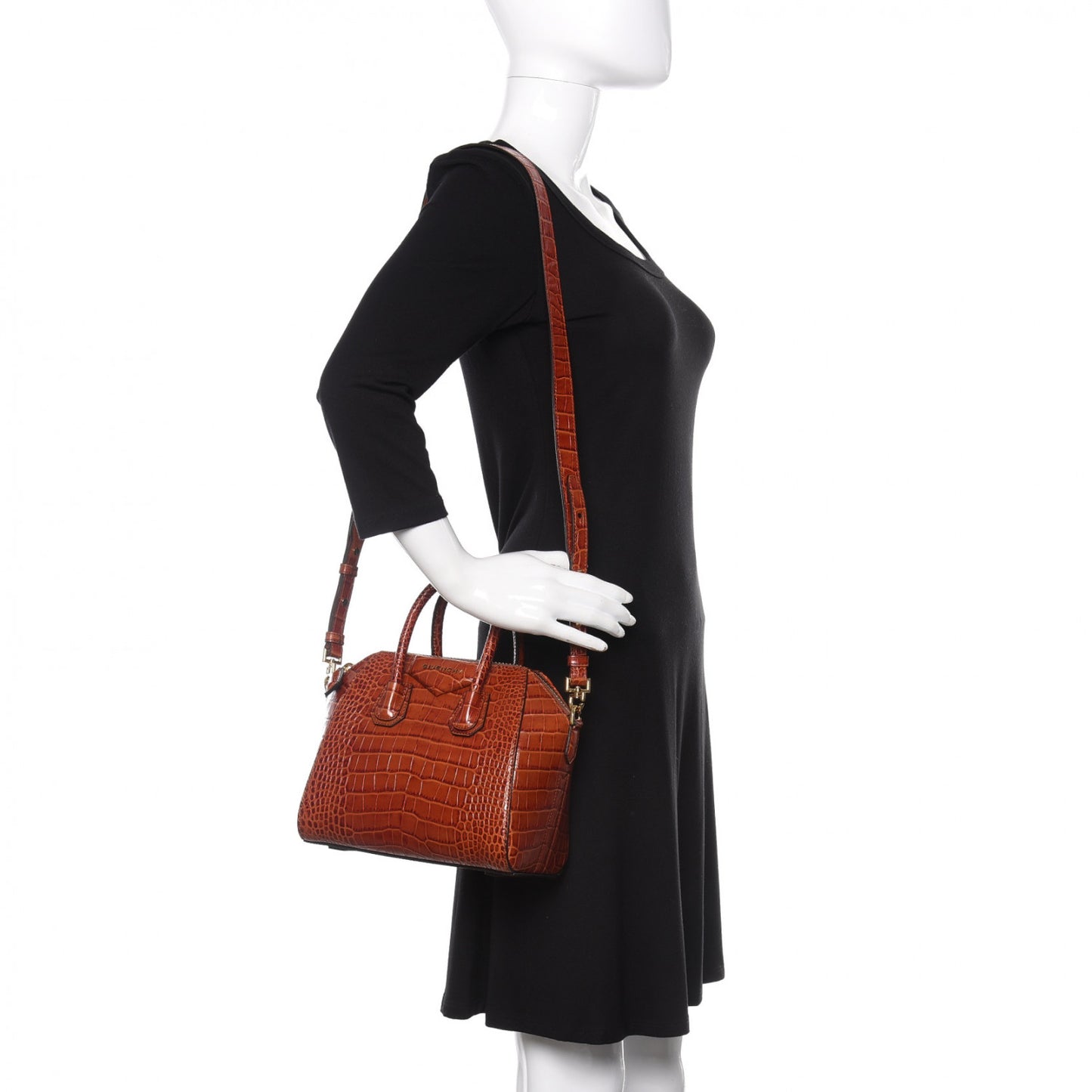 Calfskin Crocodile Embossed Mini Antigona Cognac