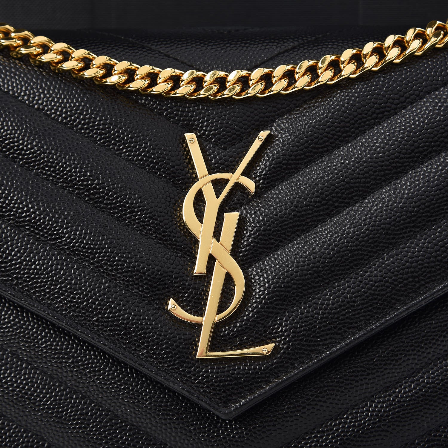 Saint Laurent Grain De Poudre Matelasse Chevron Monogram Chain Wallet Black 9 of 10