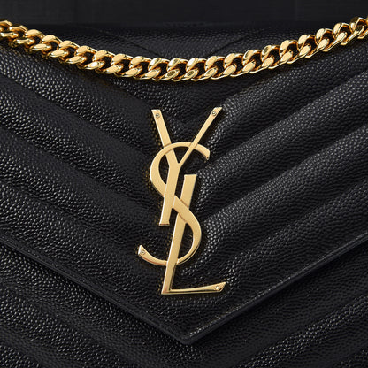 Saint Laurent Grain De Poudre Matelasse Chevron Monogram Chain Wallet Black 9 of 10