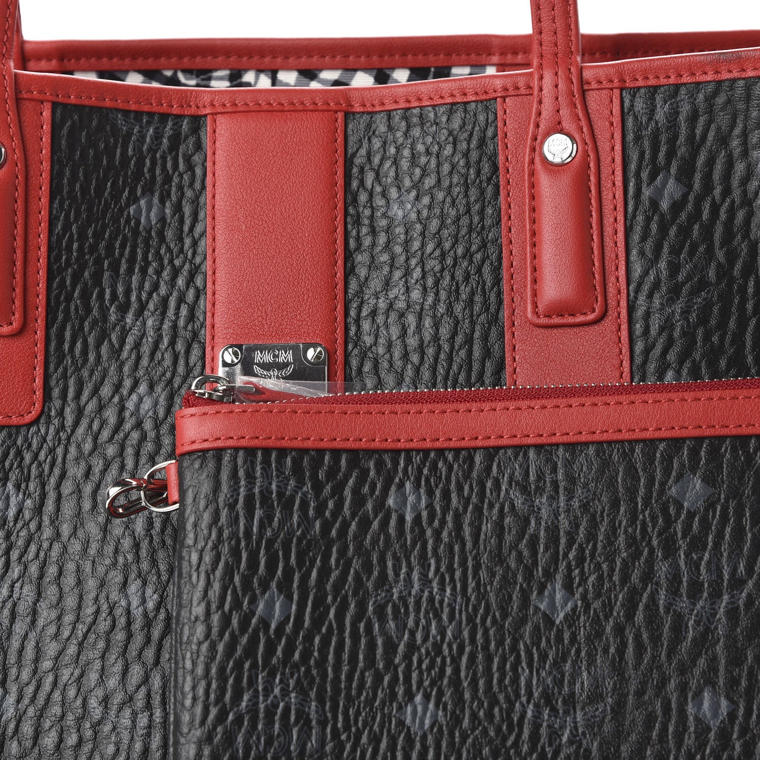 MCM Visetos Medium Liz Reversible Shopper Tote Black Red 7 of 16