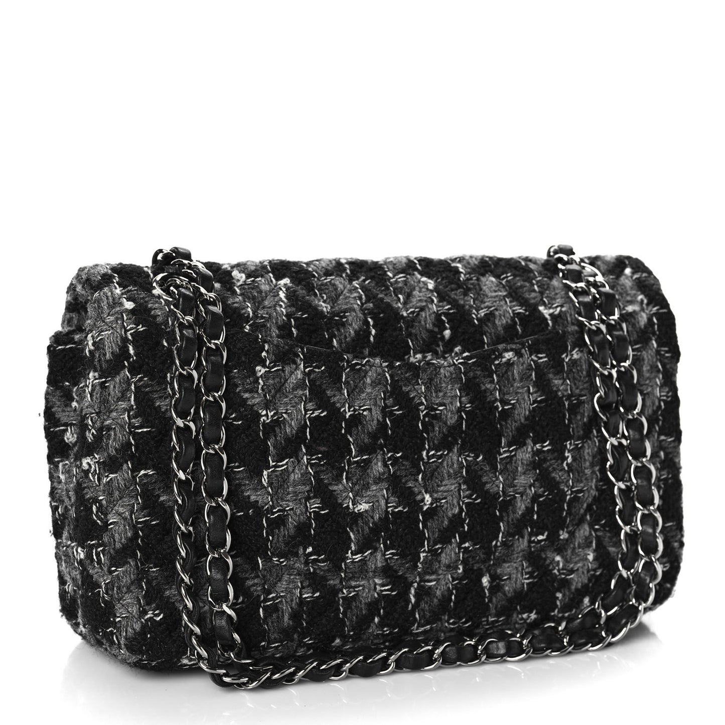 Tweed Medium Double Flap Black Grey