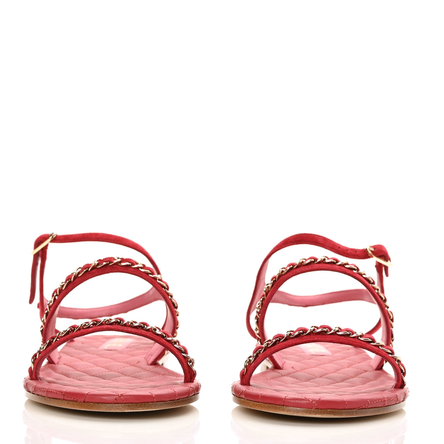 Chanel Suede Calfskin Chain Sandals 42 Red 2 of 9
