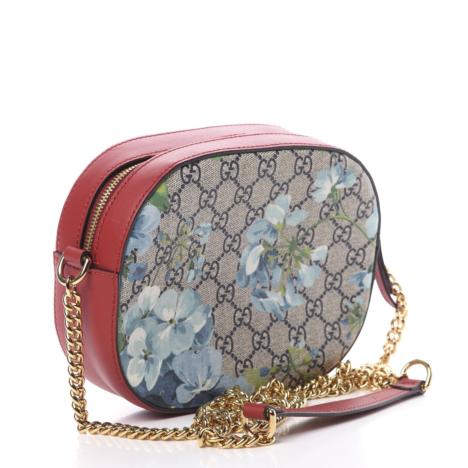 Gucci GG Supreme Monogram Blooms Mini Chain Shoulder Bag Beige Blue Navy Hibiscus Red 3 of 11