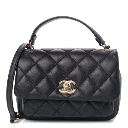 Chanel Calfskin Quilted Top Handle Flap Black 1 of 4