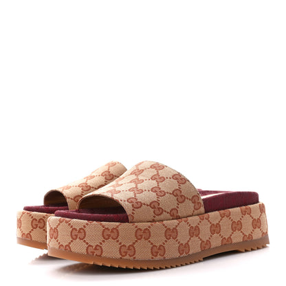 Gucci Canvas GG Monogram Angelina Platform Slide Sandals 36 Beige Ruggine 3 of 9