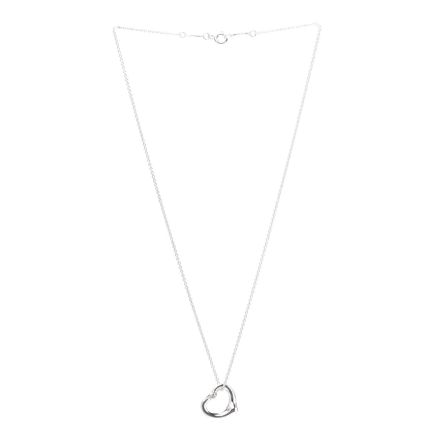 Sterling Silver Diamond 16mm Elsa Peretti Open Heart Pendant Necklace
