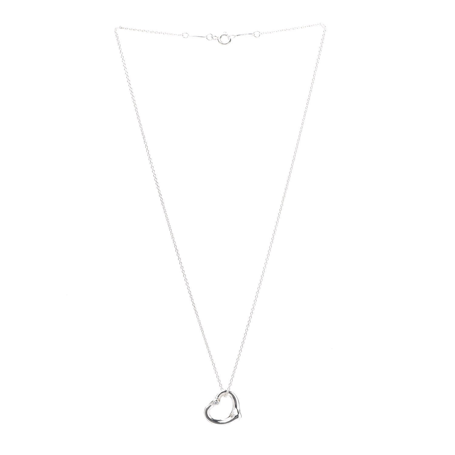 Tiffany Sterling Silver Diamond 16mm Elsa Peretti Open Heart Pendant Necklace 2 of 9