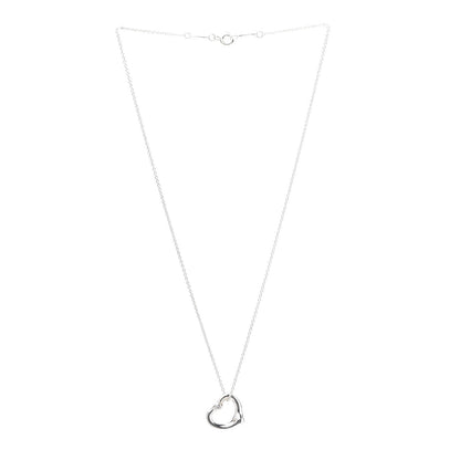 Tiffany Sterling Silver Diamond 16mm Elsa Peretti Open Heart Pendant Necklace 2 of 9