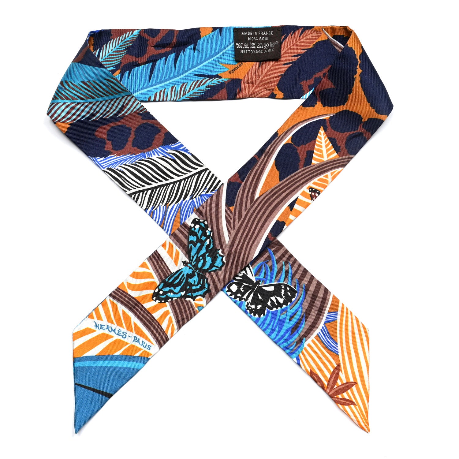 Hermes Silk Jaguar Quetzal Twilly Brun Bleu Orange 1 of 4