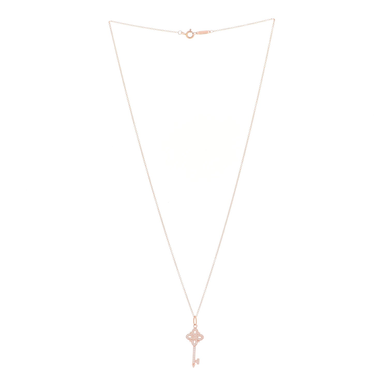 Tiffany 18K Rose Gold Diamond Mini Victoria Key Pendant Necklace 3 of 6