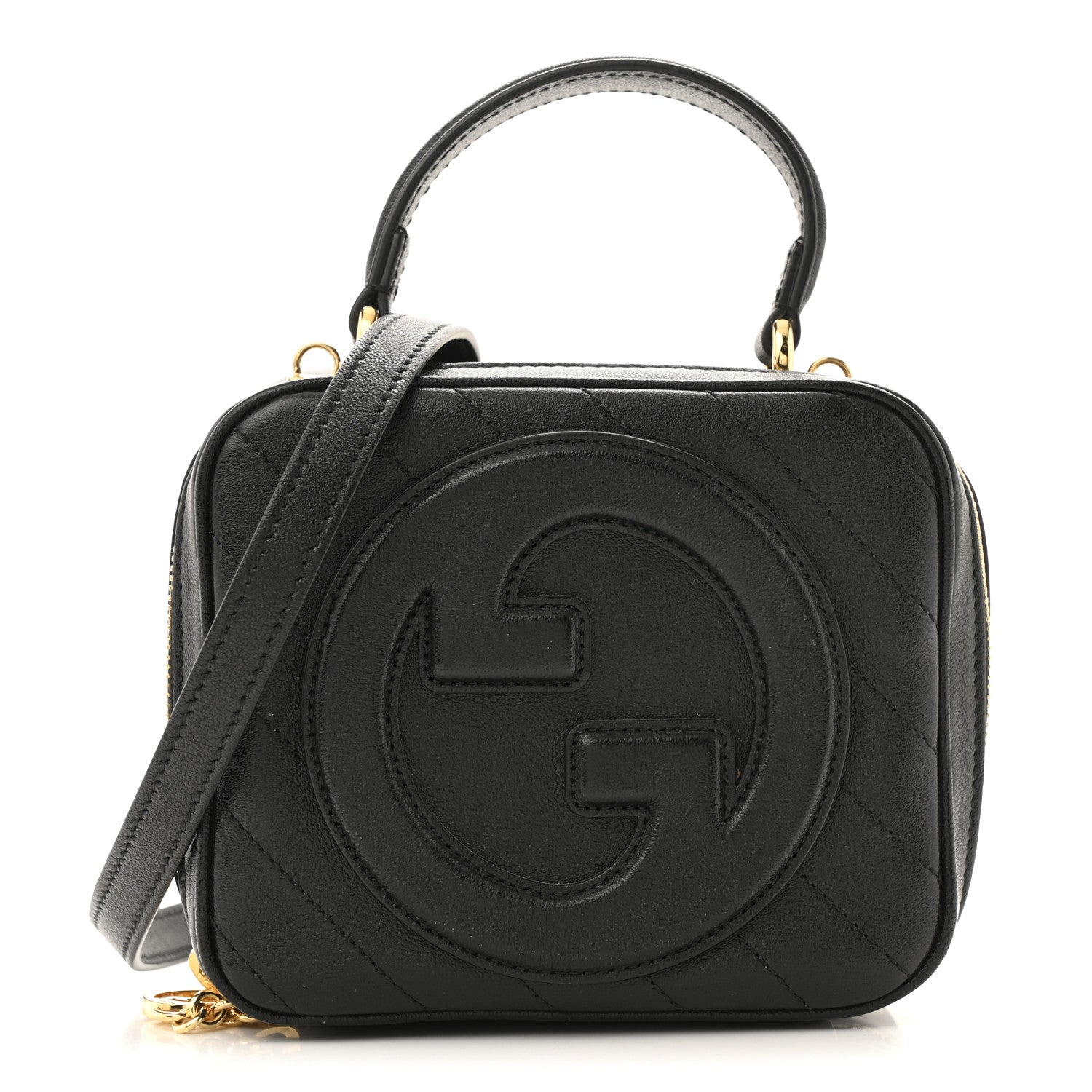 Gucci Sakai Be Green Calfskin Diagonal Stitched Blondie Top Handle Bag Black 1 of 12