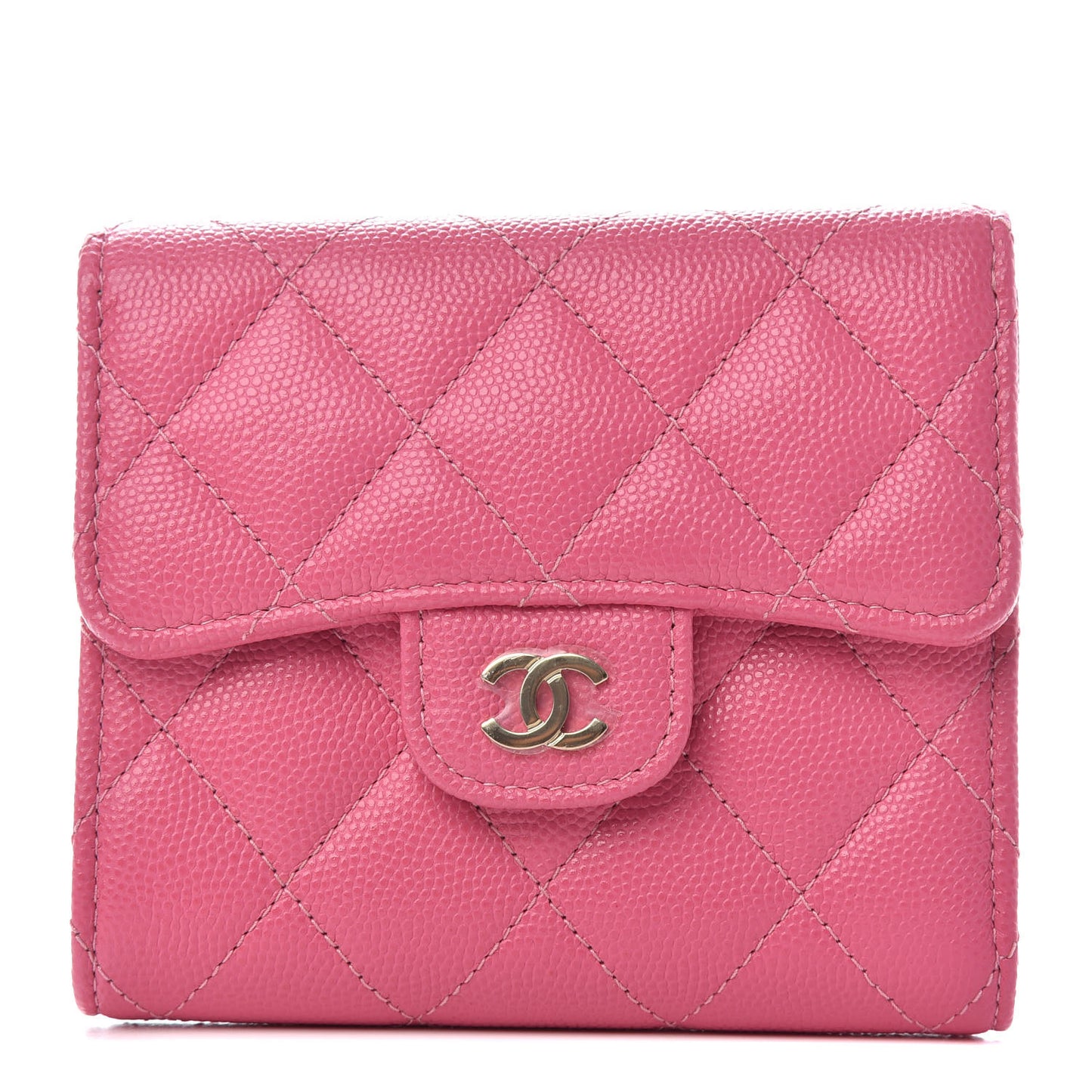 Caviar Quilted Compact Flap Wallet Pink