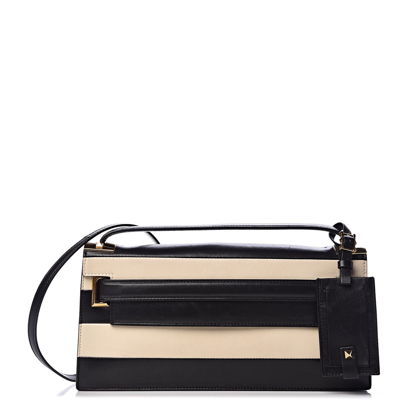 Nappa Striped My Rockstud Clutch Black Light Ivory