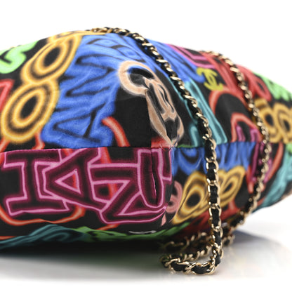 Chanel Caviar Fabric Graffiti Foldable Tote Bag With Chain Black Multicolor 10 of 11
