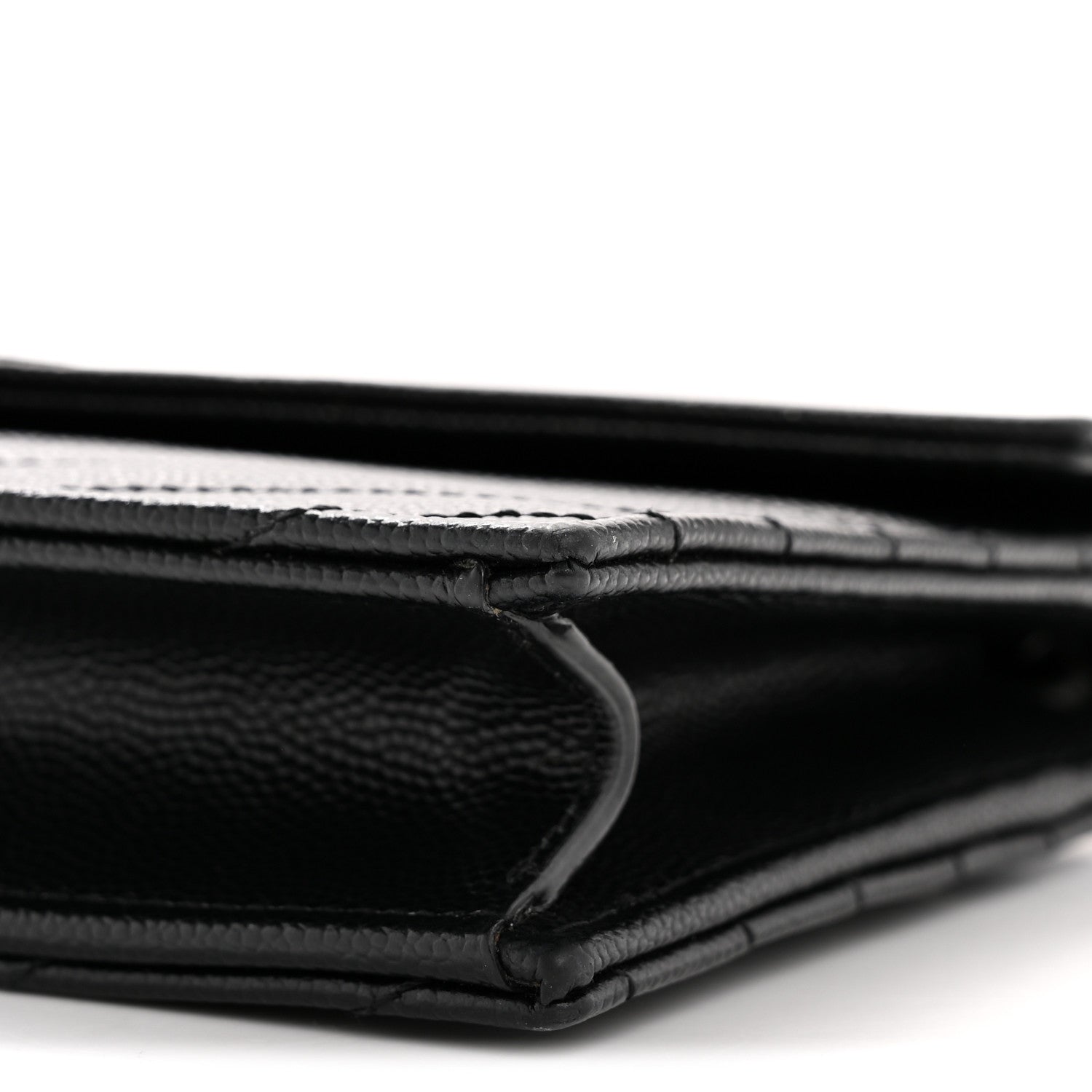 Saint Laurent Grain De Poudre Matelasse Chevron Monogram Monochrome Envelope Chain Wallet Black 10 of 13