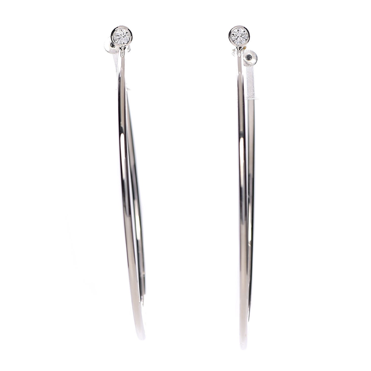 Tiffany Sterling Silver Diamond Medium Elsa Peretti Hoop Earrings 1 of 5