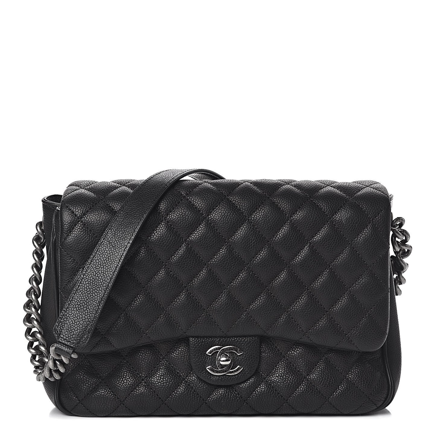 Caviar Quilted Medium Rock In Rome Single Flap Black