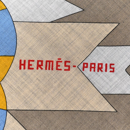 Hermes Cashmere Silk Cheval De Fete Shawl 140 Gris Chine Vert Jaune 2 of 6
