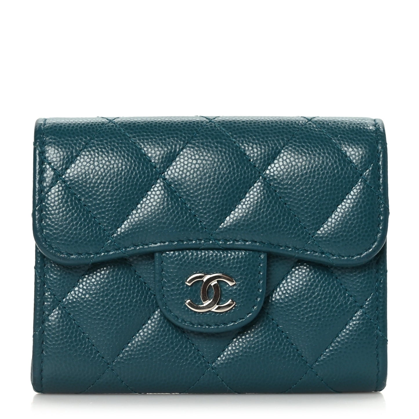 Caviar Quilted Card Holder Wallet Dark Turquoise