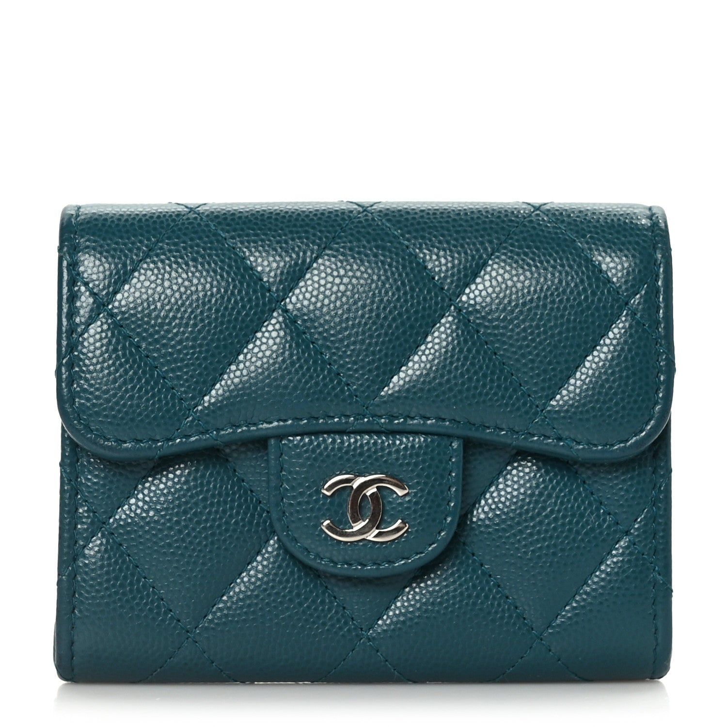 Chanel Caviar Quilted Card Holder Wallet Dark Turquoise 1 of 7