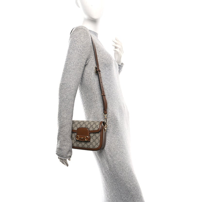 Gucci GG Supreme Monogram Web Mini Horsebit 1955 Shoulder Bag Beige Brown Sugar 2 of 10