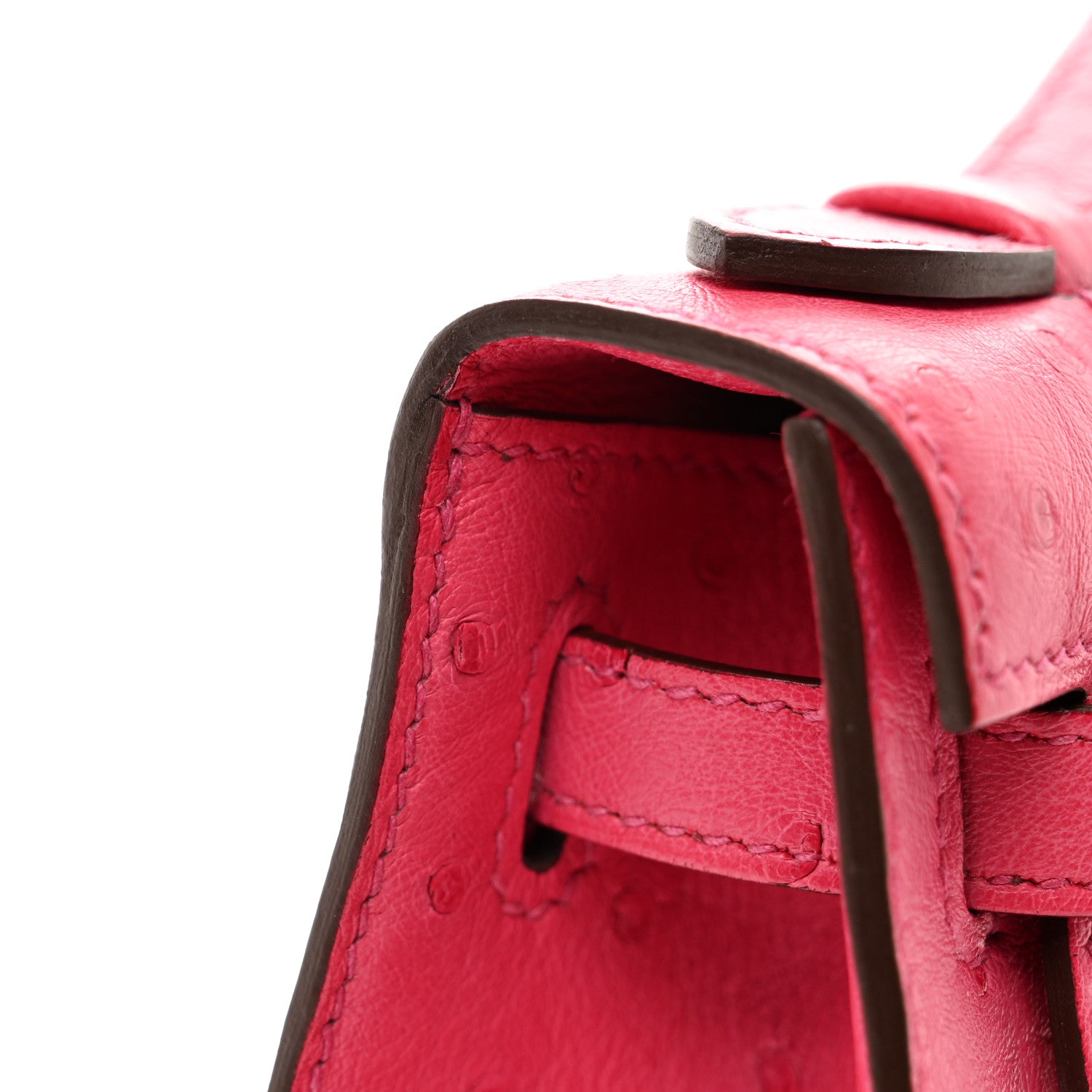 Hermes Ostrich Kelly Pochette Clutch Rose Tyrien 10 of 13