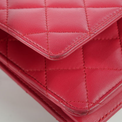 Chanel Lambskin Quilted Wallet On Chain WOC Fuchsia 3 of 11
