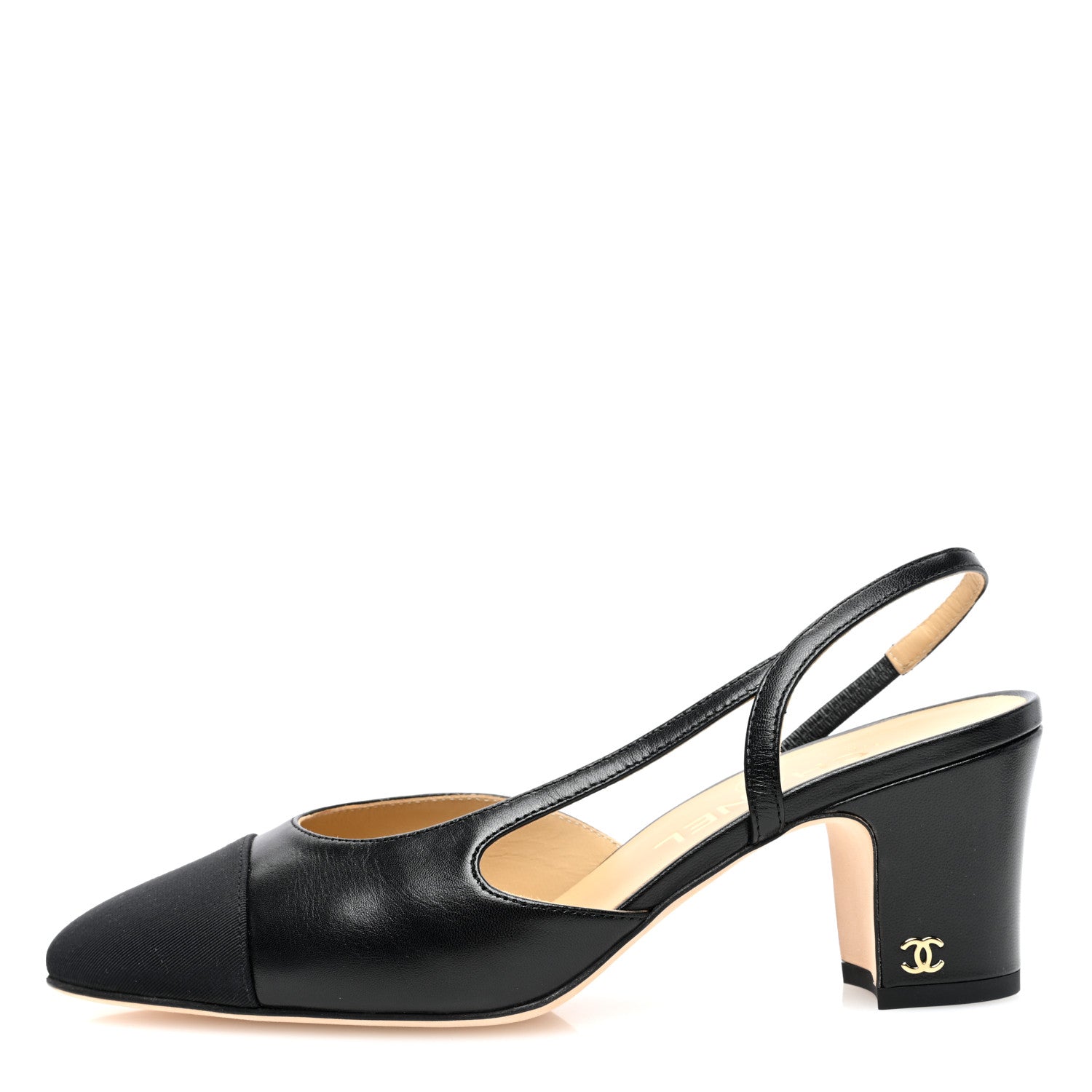 Chanel Goatskin Grosgrain Cap Toe CC Slingback Sandals 37 Black 1 of 8