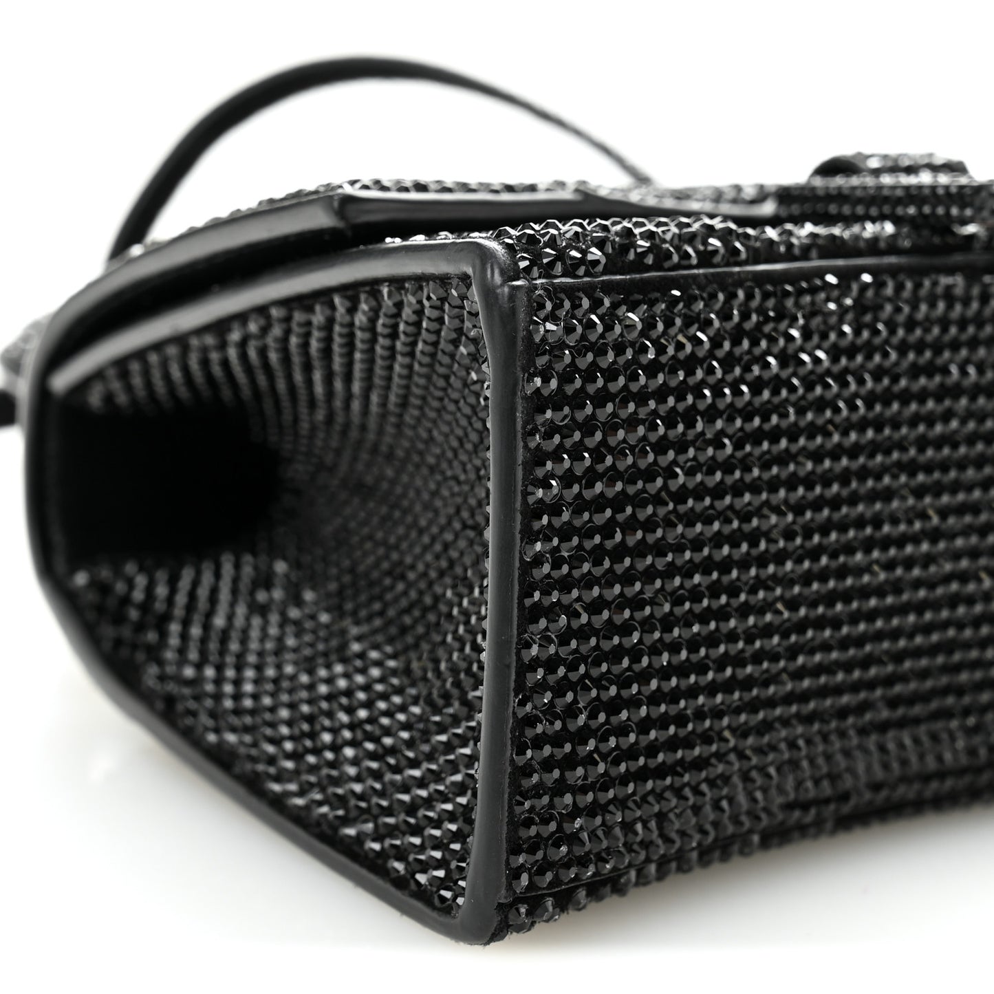 Strass Suede Hourglass Top Handle Bag XS Black Jet