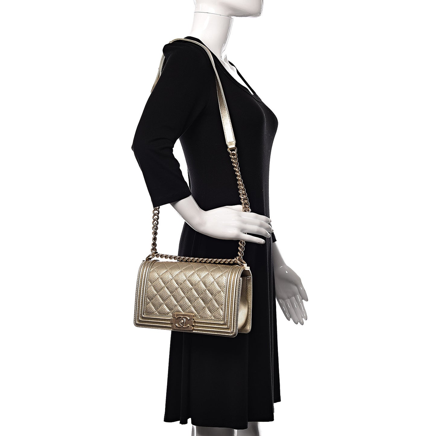 Lambskin Perforated Quilted Medium Boy Flap Gold
