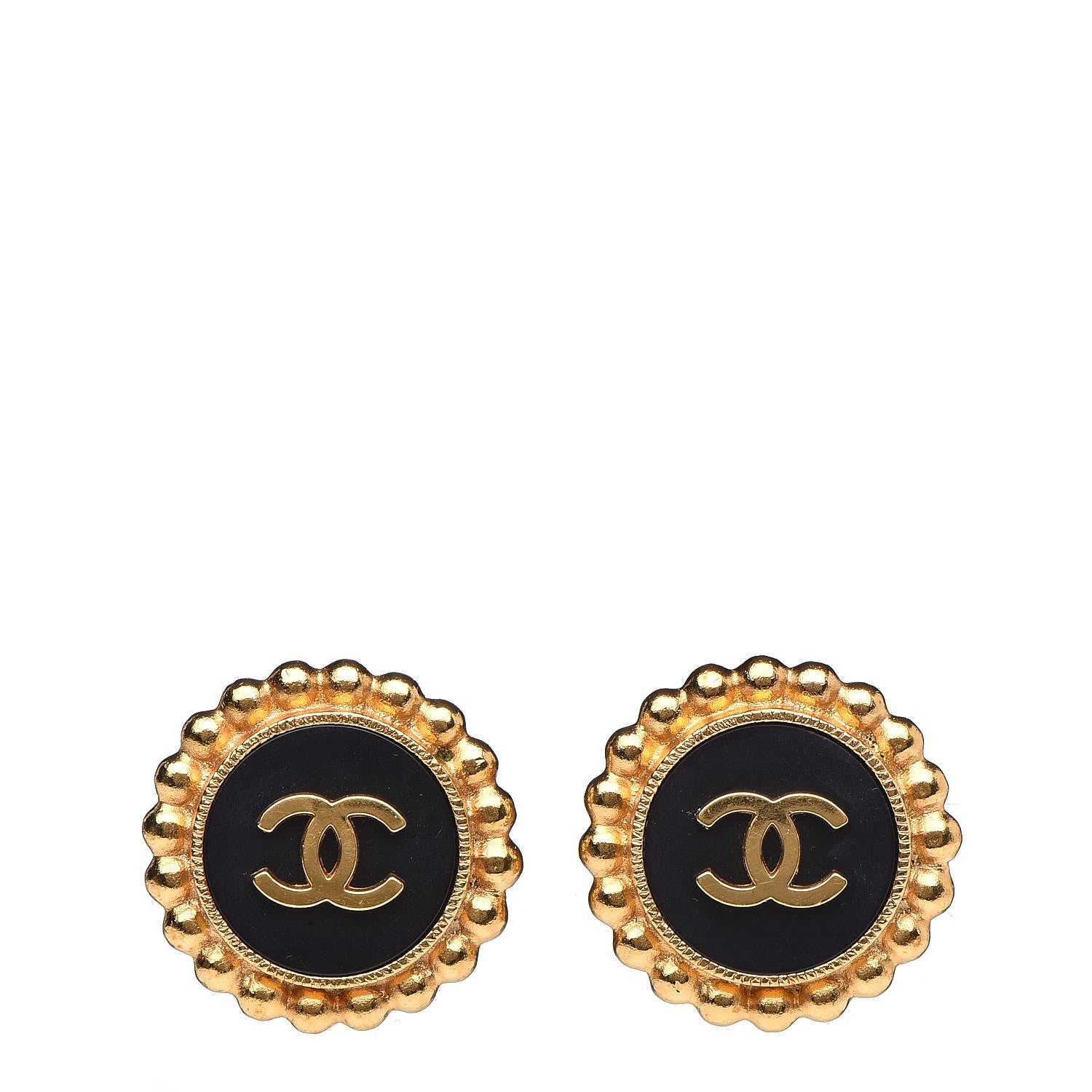 Chanel Enamel CC Clip On Earrings Black Gold 1 of 4