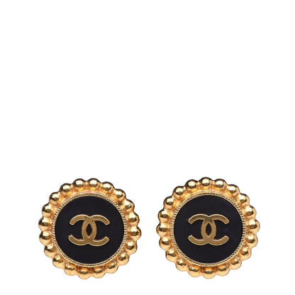 Chanel Enamel CC Clip On Earrings Black Gold 1 of 4