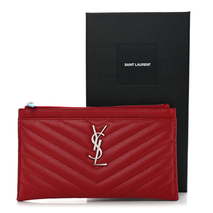Saint Laurent Grain De Poudre Chevron Monogram Bill Pouch Rouge Eros 9 of 9