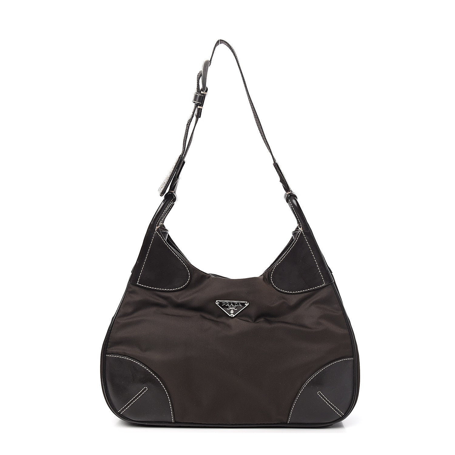 Prada Tessuto Nylon Calfskin Hobo Moro 1 of 9
