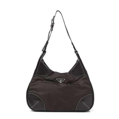 Prada Tessuto Nylon Calfskin Hobo Moro 1 of 9